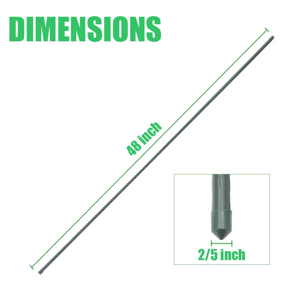 Mininfa Steel Plant Stakes 4 Feet, Plastic Coated Metal Garden Stakes Supports Climbing for Tomatoes, Trees, Beans, 25 Pack