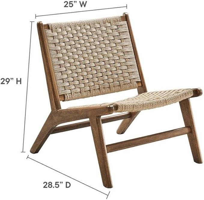 Modway Saoirse Woven Rope Wood Accent Lounge Chair in Walnut Natural