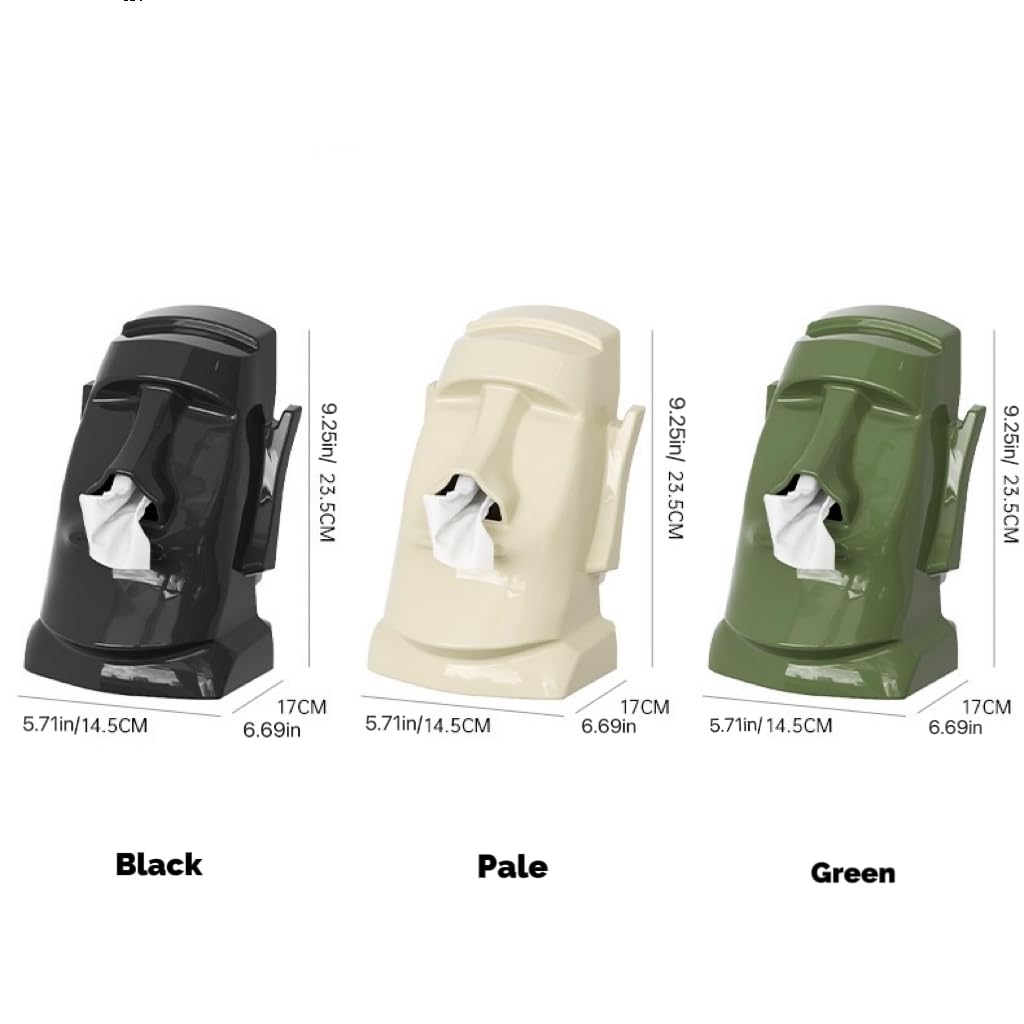 Xuirihusi Moai Tissue Box Holder with Headphone Holder, Suitable for Living Room, Bedroom and Other Desktop Storage Boxes, Green, Light Color, Black(Green)