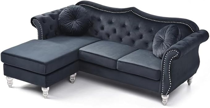 Glory Furniture Hollywood Velvet Sofa Chaise in Black