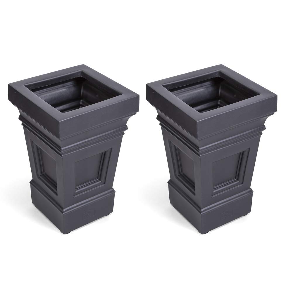 Step2 Atherton Planter Boxes, Large White Single & Black 2-Pack Square Self-Watering All-Season Outdoor/Indoor Garden Pots
