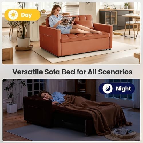 3 in 1 Convertible Sofa Bed, Velvet Fabric Loveseat Sleeper Couch, Modern Pull