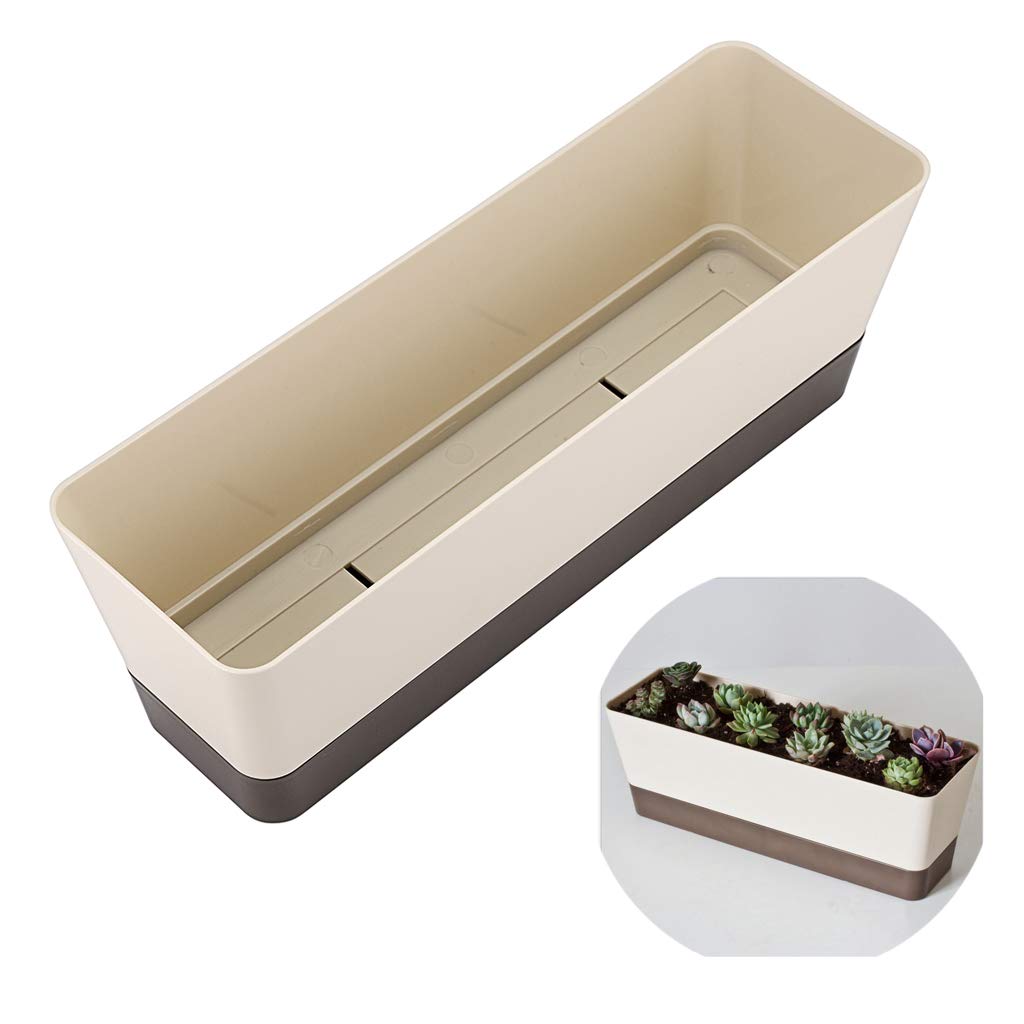 Skelang 3 Pcs Rectangular Plant Pot, 12" Watering Container with Drainage Hole, Window Planter Box with Saucer for Succulents, Flowers, Indoor Plants, African Violets