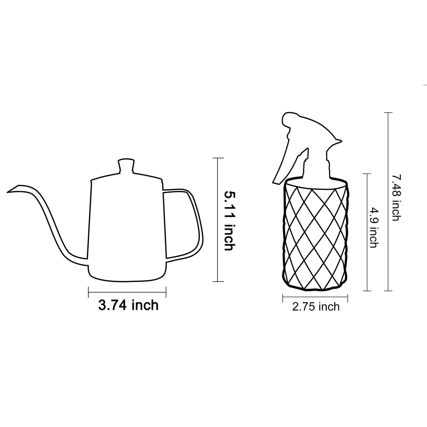 OFFIDIX Watering Can for Indoor Plants,Long Spout Metal Stainless Steel 21 oz Watering Can with 14 oz Glass Plant Mister Spray Bottle for Plant Bonsai