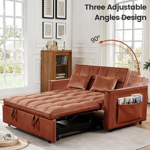 3 in 1 Convertible Sofa Bed, Velvet Fabric Loveseat Sleeper Couch, Modern Pull