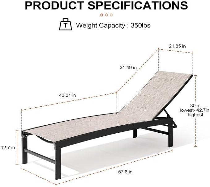 Crestlive Products Chaise Lounge Chair Outdoor Set of 2, Adjustable 5 Positions