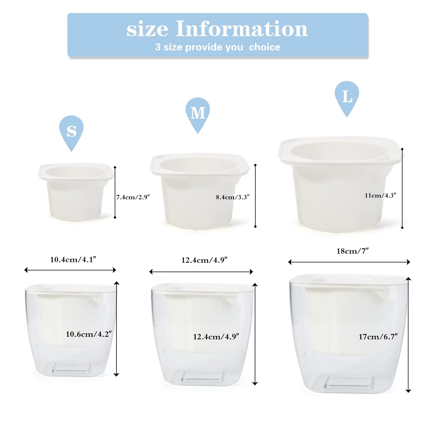 Sungmor Clear Self Watering Planter for Indoor Plants, 3 Pack 6.9 Inch Plastic Violet Flower Pots, Square Watering Plant Pot for House Plants,Orchid,Succulents, Herbs
