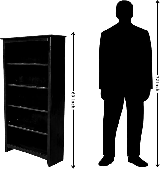 International Concepts, Solid Wood Bookcase 60" High, Adjustable Shelves