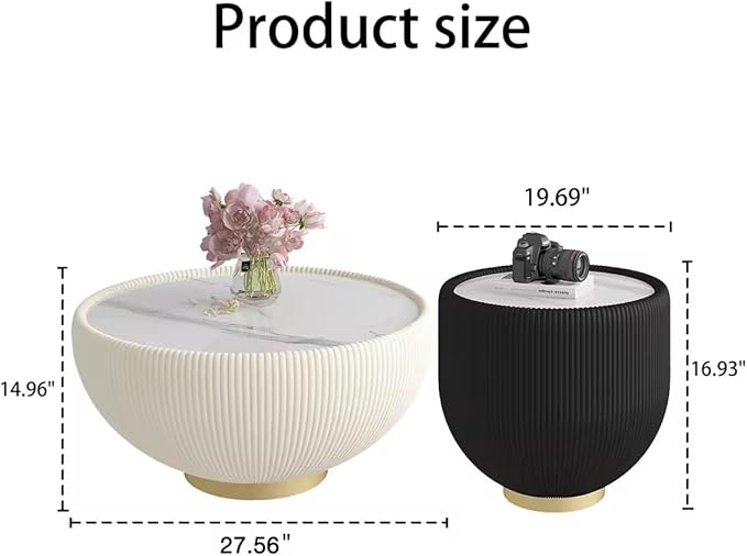 Round Marble Coffee Table Set of 2, 2 Piece Coffee Table and End Table