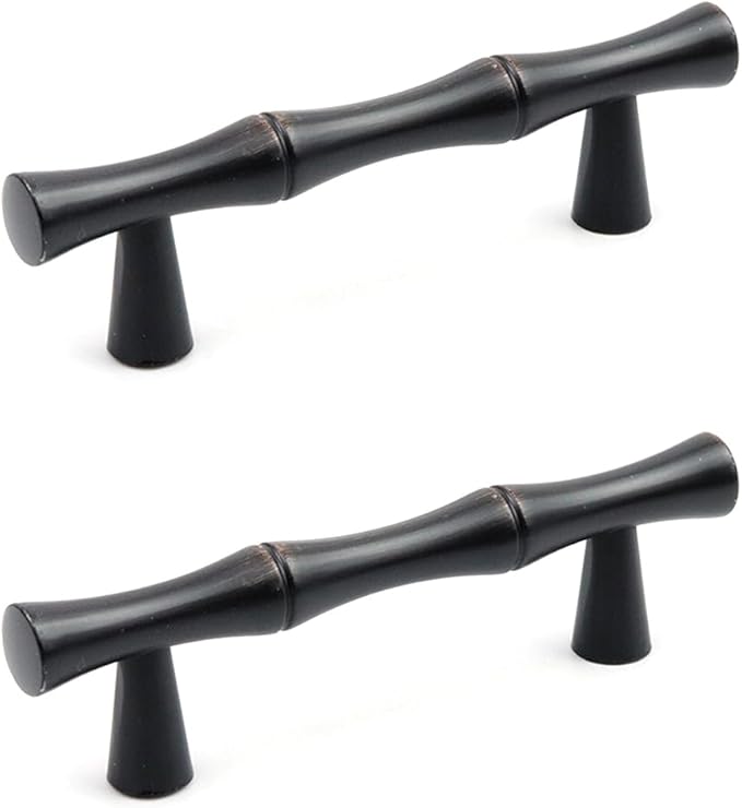 2PCS Bamboo Zinc Alloy Cabinet Handles, 2.5 Inch Hole Distance