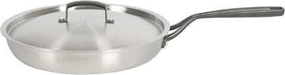 Babish 12-Inch Tri-Ply Stainless Steel Frying Pan with Lid & Black Handle – Professional Grade Skillet for Searing, Sautéing & Even Heat Cooking