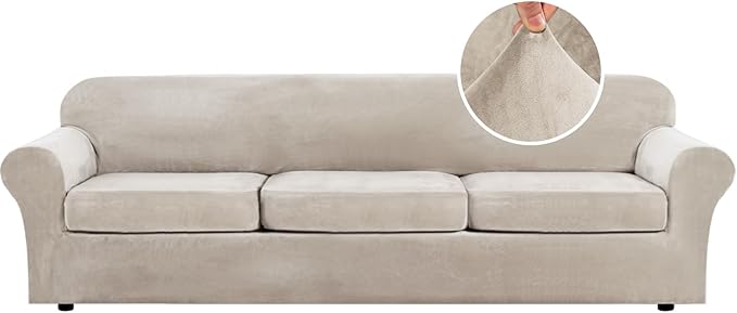 H.VERSAILTEX Modern Velvet Plush 4 Piece High Stretch Sofa Slipcover Furniture
