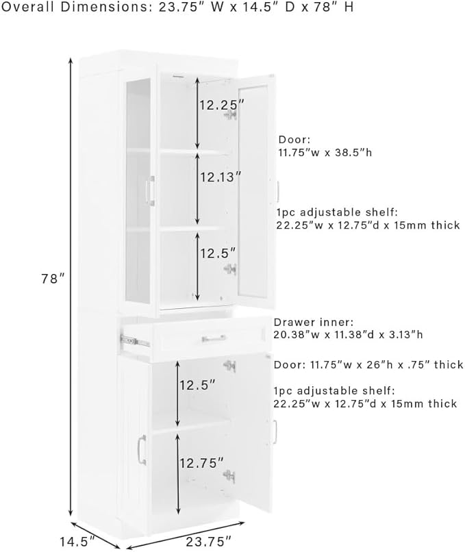 Crosley Furniture Stanton Glass Door Pantry Storage Cabinet
