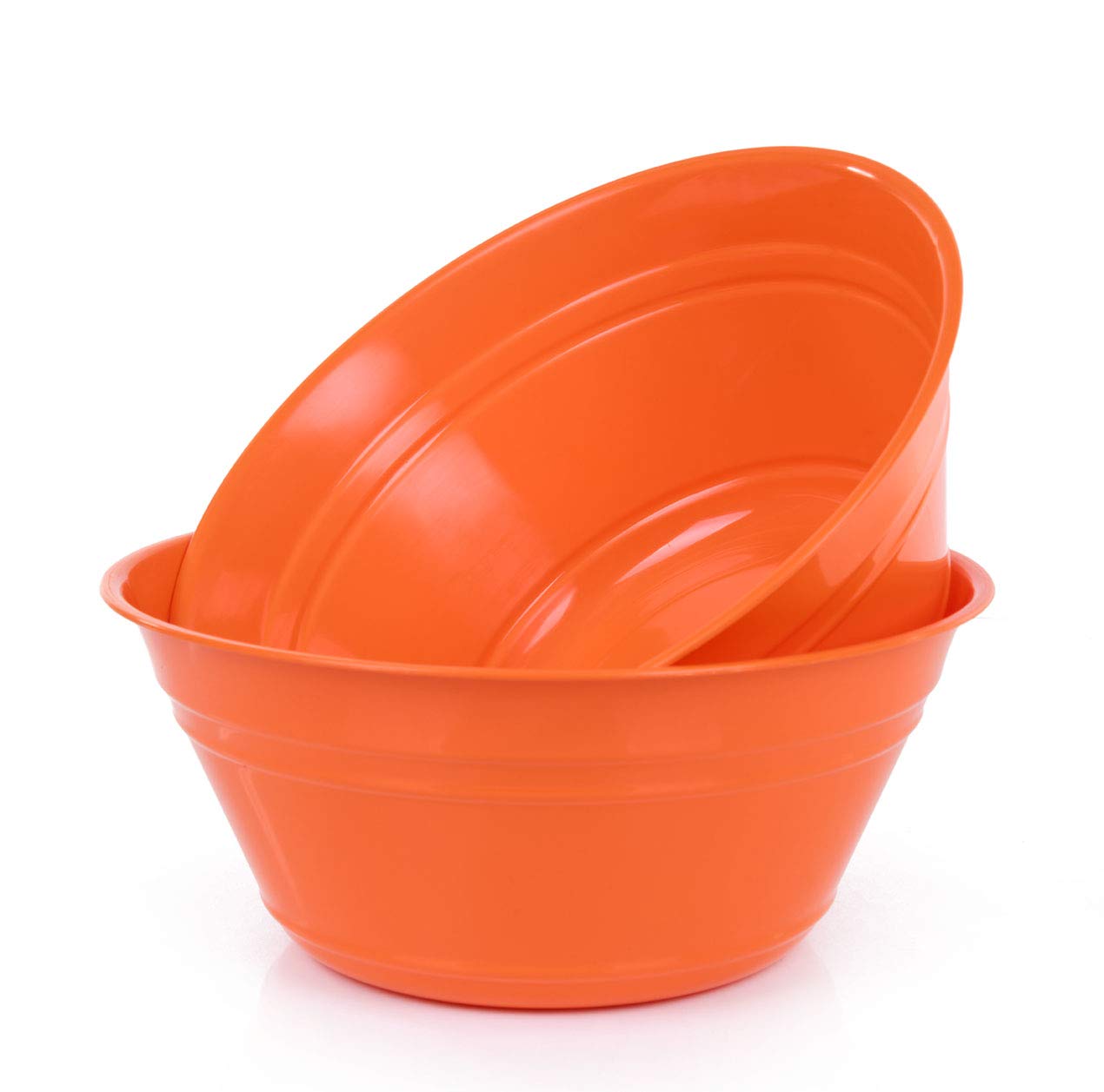 Mintra Home Plastic Bowls (4L Large 2pk, Orange) -10.75W x 4.5inH - large orange plastic bowl for popcorn, snacks, drinks, candy, Halloween, trick or treat bowls - 2 Pack