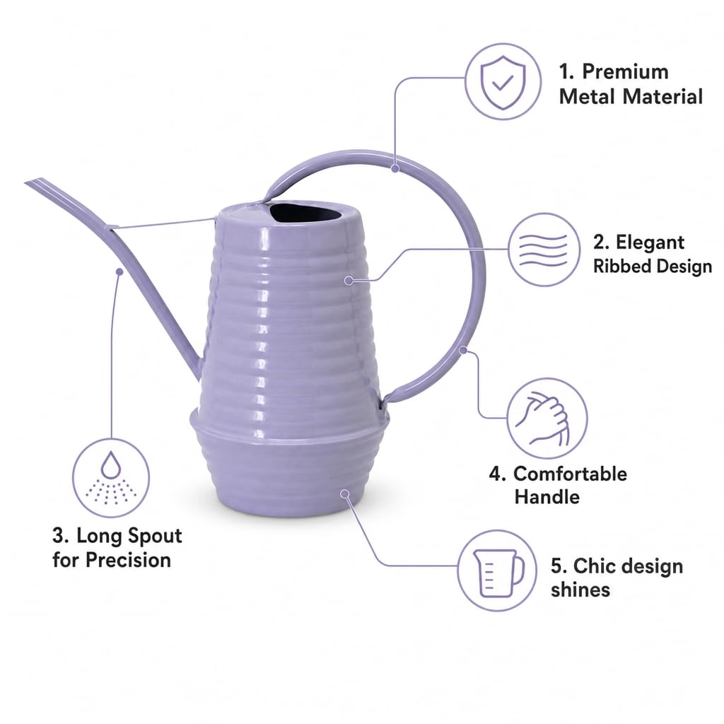 HORTICAN Small Watering Can, 0.3 Gallon/34oz., Violet Purple, Galvanized, Indoor Water Can, Metal Watering Can with Long Spout, Plant Water Can for Indoor Plants