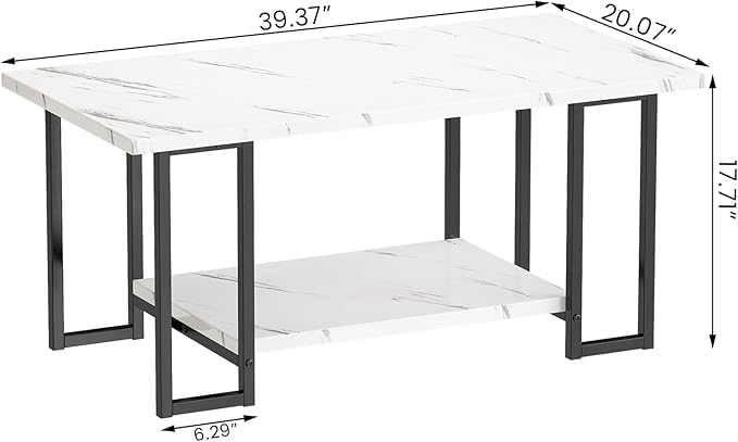 AWQM Marble Coffee Table, Faux Marble Top Rectangular Coffee Table
