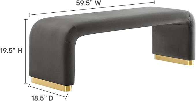 Modway EEI-6734-BRA-STG Koda Performance Velvet Waterfall Long Bench, Brass