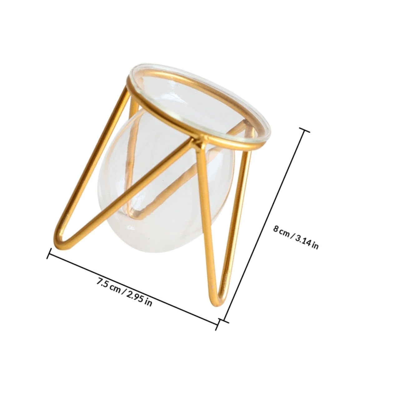 NULYLU Glass Flower Holder with Metal Stand, Small Gold Hydroponic Plant Pot Terrarium Vase for Desk and Office Decor, Decorative Succulent and Green Plant Container