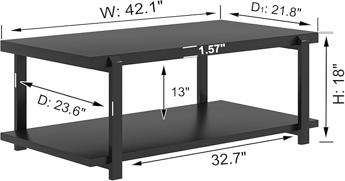 FOLUBAN Black Coffee Table, Modern Rustic Wood Center Table
