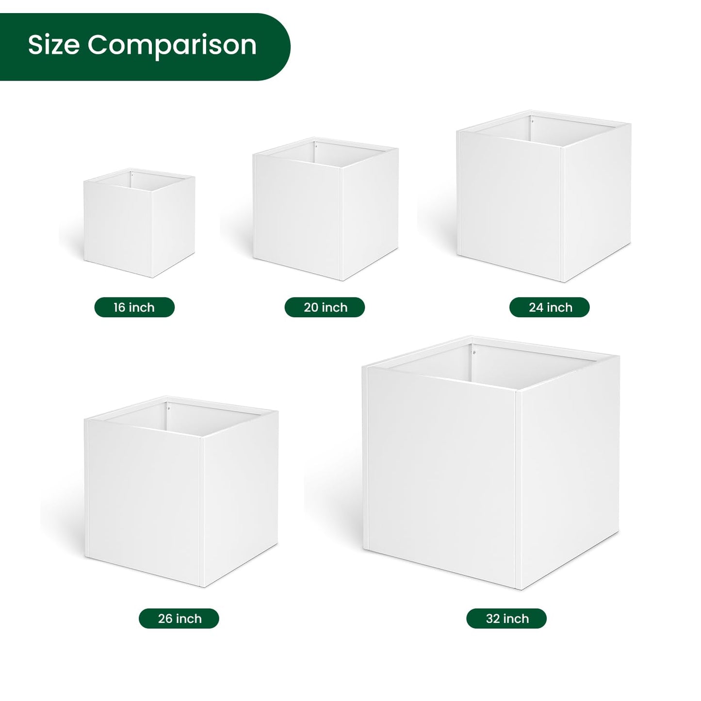 GZGNEEVL White Steel Planter Square Outdoor Planters Galvanized Steel Planter Box 26 Inch Indoor Metal Large Planters Cube Heavy Duty Planter Modern Commercial Residential for Trees Patio Yard Garden
