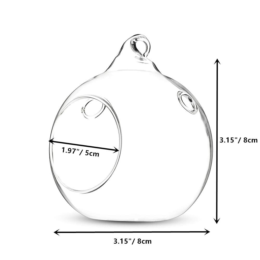 12 Pcs 3.15"/ 8cm Hanging Glass Tealight Holder Globe Plant Terrariums Glass Orbs Air Plants Tea Light Candle Holders Home Decor Indoor Outdoor Garden (with 2 Holes, 9 Pcs + 3 Pcs)