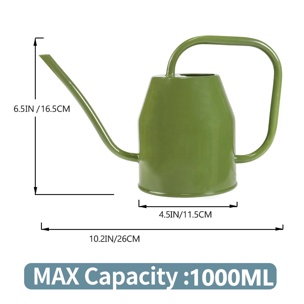 35 oz/1000 ml Metal Indoor Small Watering Can with Long Spout for House Plants Decorative, 12 oz/360 ml Glass Plant Mister Spray Bottle for Bonsai Garden Flowers(Green)