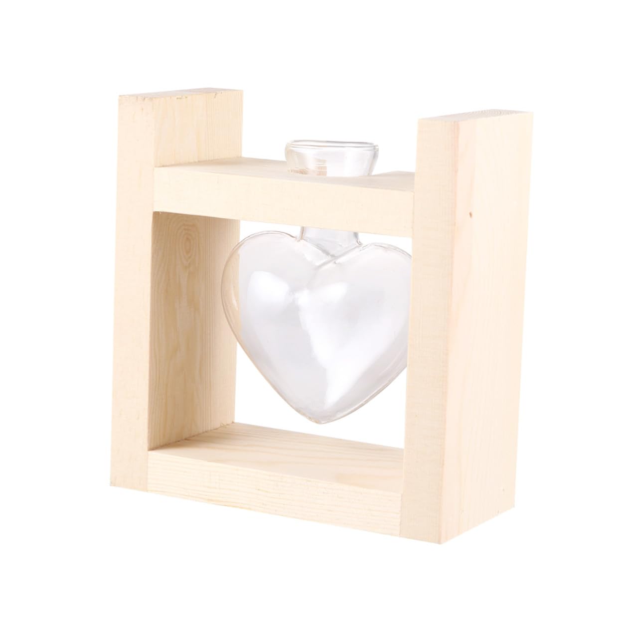 HAKIDZEL Heart-Shaped Glass Vase with Wooden Rack Hydroponic Plant Terrarium Container for Indoor Flower Arrangement Heat-Resistant Decorative Planter for Tulips Roses Indoor and Office