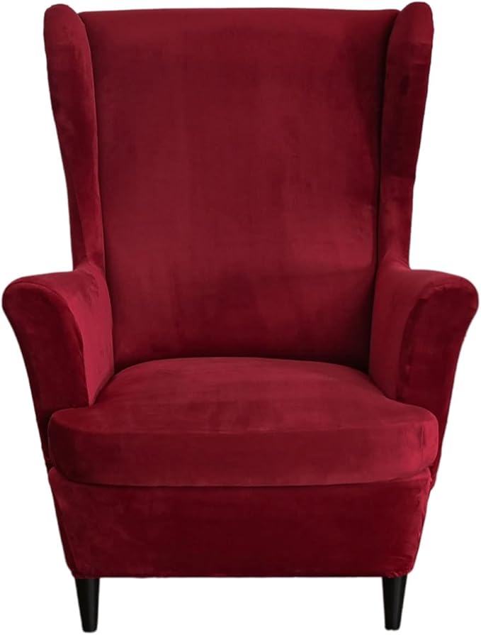 HAOYONG Velvet Wingback Armchair Covers 2-Piece Elastic Stretch Wingback Chair