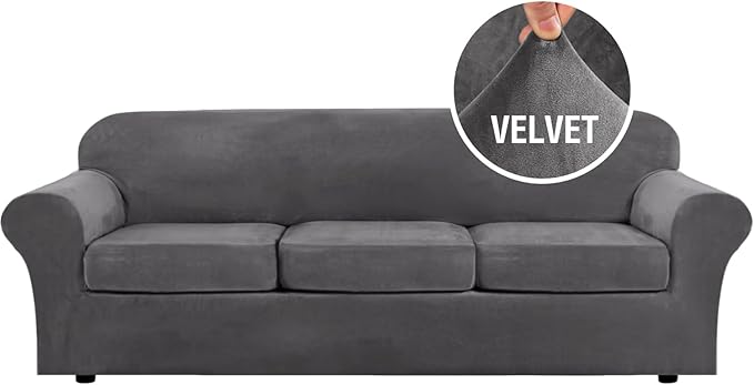 H.VERSAILTEX Velvet 4 Piece High Stretch Sofa Slipcover Cover Furniture