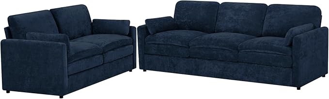 Classic Chenille Sofa Set with 2 Extra Armrest Pillows, Loveseat and 3-Seat