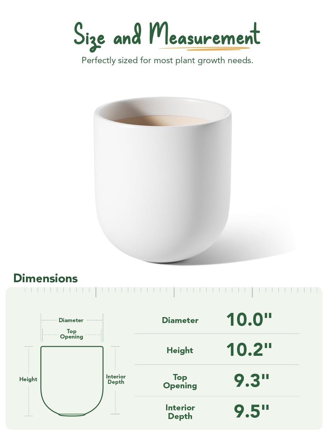 LE TAUCI 10 Inch Plant Pot, Ceramic Pots for Plants with Drainage Hole and Rubber Plug, Plant Pots Indoor for Olive Tree, Cylinder Planter Pot for Home Patio Office, White