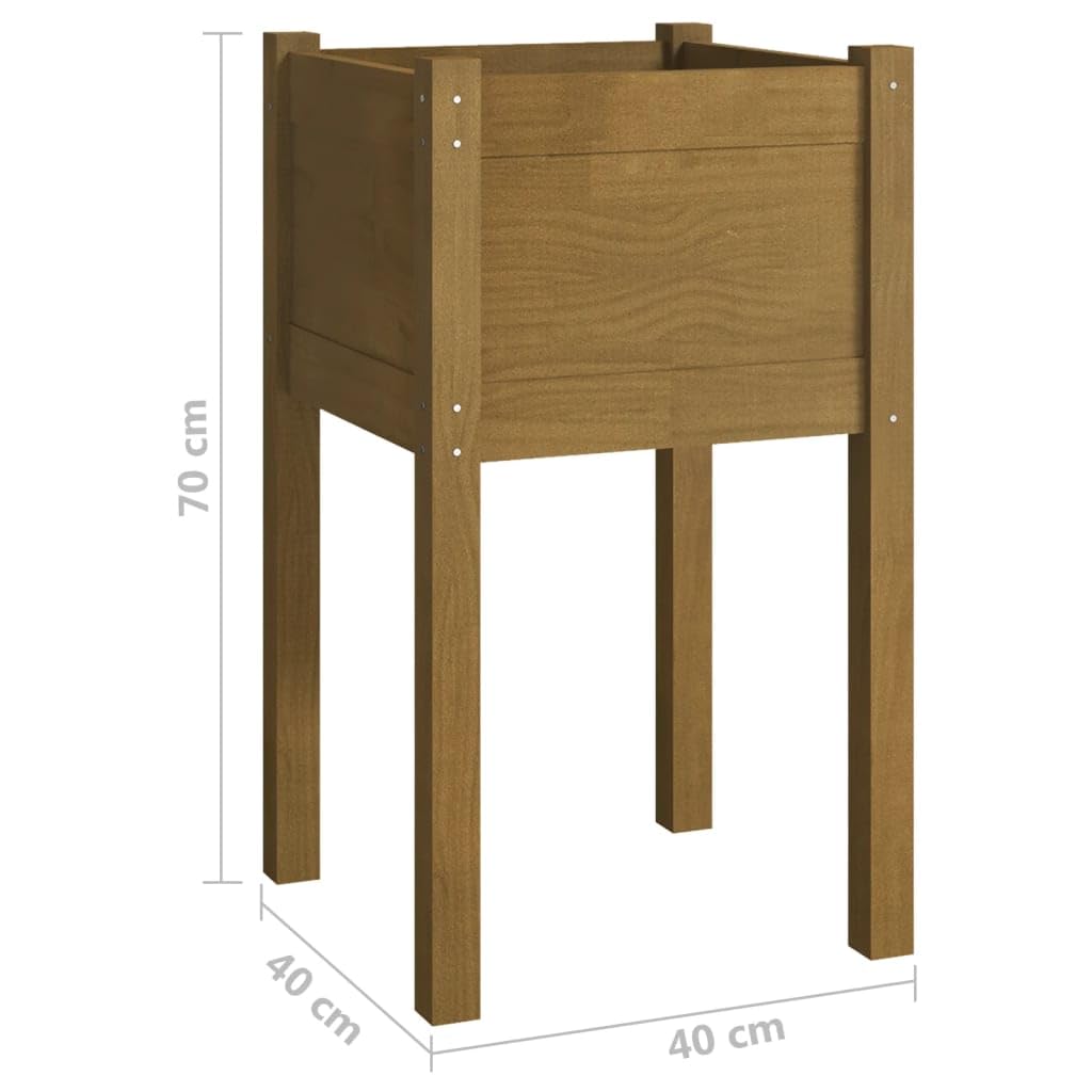vidaXL Solid Wood Pinewood Garden Planter – Honey Brown, 15.7"x15.7"x27.6", Square, Outdoor Use, Weather-Resistant, Planter Box for Flowers and Plants
