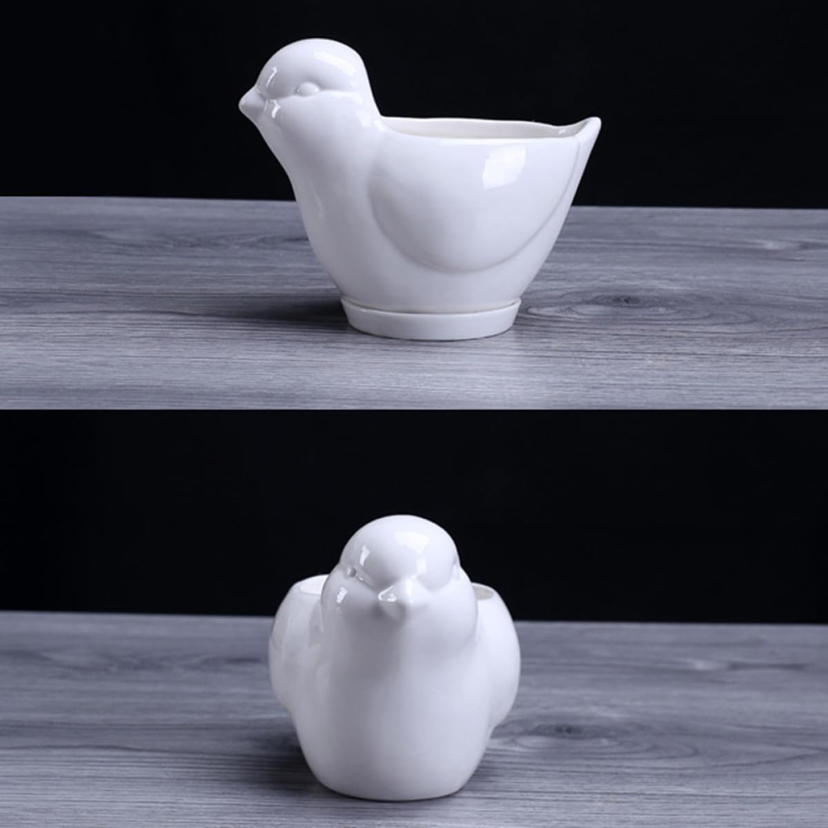 Mikikit Ceramic Bird Shape Succulent Plant Pot with Saucer, White Small Indoor Flower Planter for Desktop Garden Decor