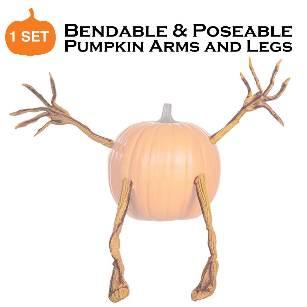Plow & Hearth Set of 4 Bendable Pumpkin Arms and Legs | Twisting Vines for Halloween Pumpkin Carving DIY Crafts for Kids | Includes 2 arms and 2 Legs | Outdoor & Indoor Halloween Decorations