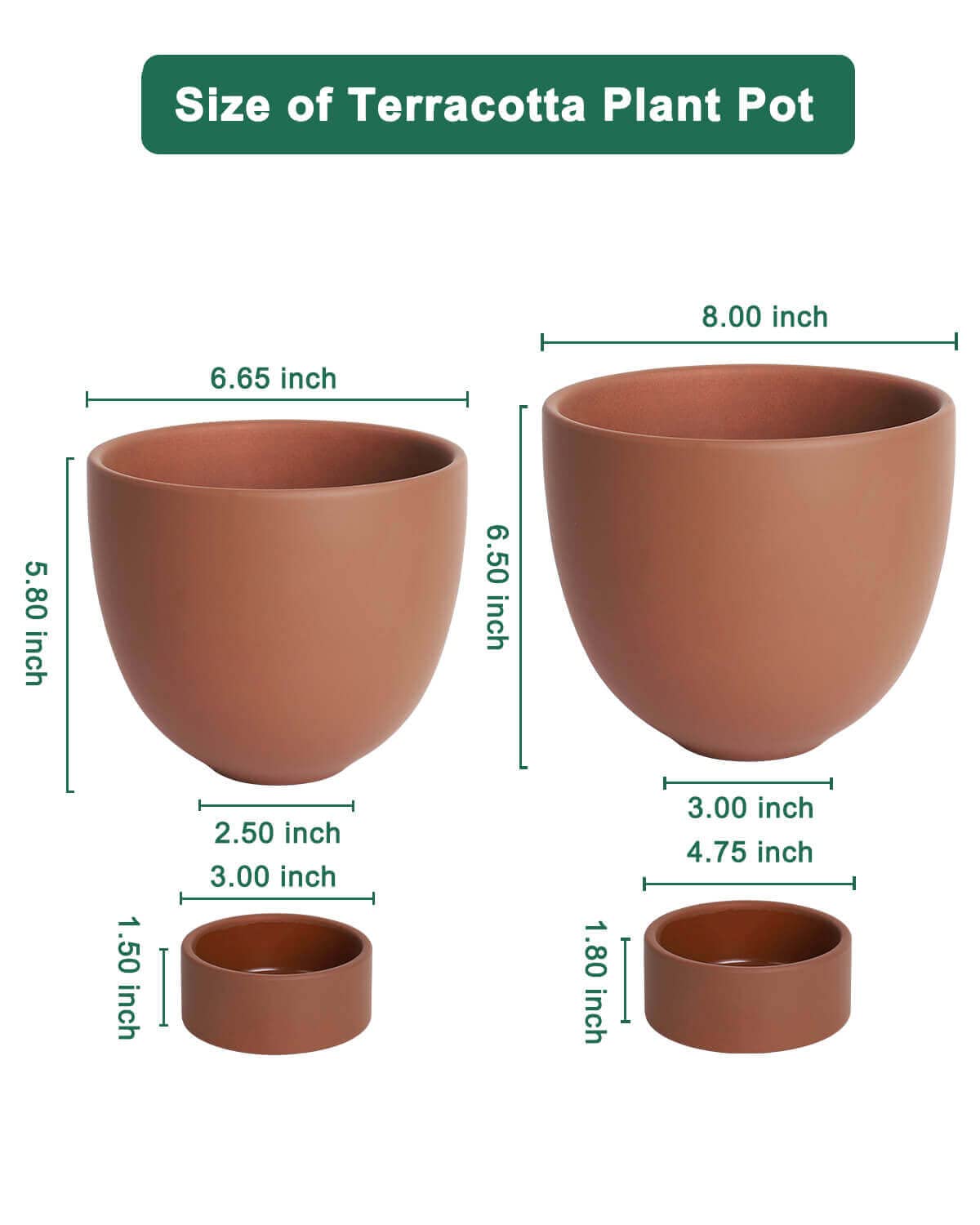 vensovo Dark Terracotta Self Watering Plant Pot - 2 PCS 6 Inch & 8 Inch Terra Cotta Plant Pot with Drainage Hole and Saucer, Small & Large Clay Flower Pot with Tray, Planter for Indoor Outdoor
