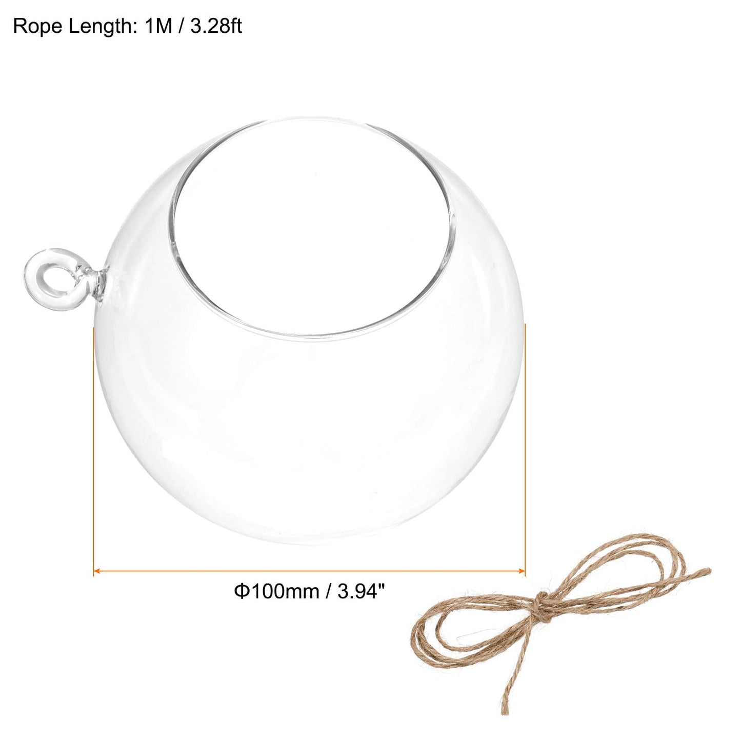 PATIKIL Round Globe Terrarium Air Plant Planter, 4 Inch High Borosilicate Glass Hanging Decorations for Succulent, Tillandsia, Clear