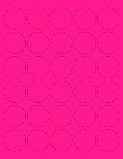 8-1/2 x 11" Neon Color High Light Fluorescent Labels for Laser & Inkjet Printer (Pink Fluorescent, 1.5" Round - 30 Per Page | 1500 Labels)