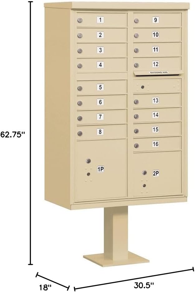Salsbury Industries 3316SAN-U 16 A Size Doors, United States Postal Access Type III Cluster Box Unit, Sanstone
