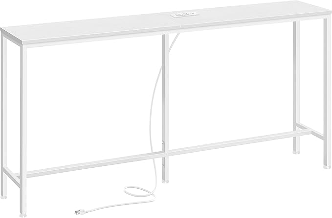 SUPERJARE Console Table with Outlet, 63 Inch Sofa Table with Charging Station