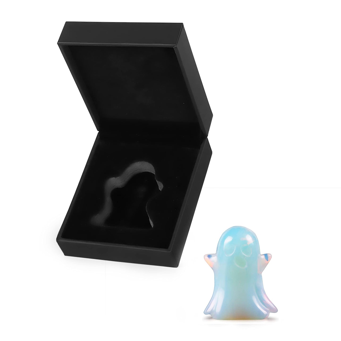 Artistone 1.7" Opalite Ghost Crystal Figurines Decor Statue Hand-Carved Polished Gemstone Ghost Sculpture Reiki Healing Stones for Halloween Carnival Party Decoration(Gift Box)