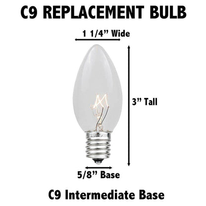 Novelty Lights 25 Pack C9 Ceramic Outdoor Christmas Replacement Bulbs, Red, E17 Intermediate Base, 7 Watt