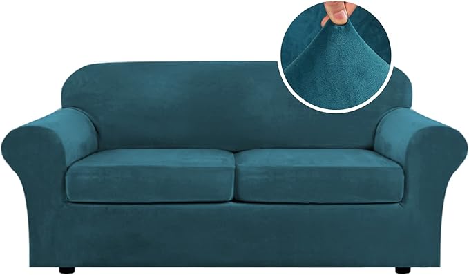 H.VERSAILTEX Real Velvet Plush 3 Piece Stretch Sofa Covers Couch Covers
