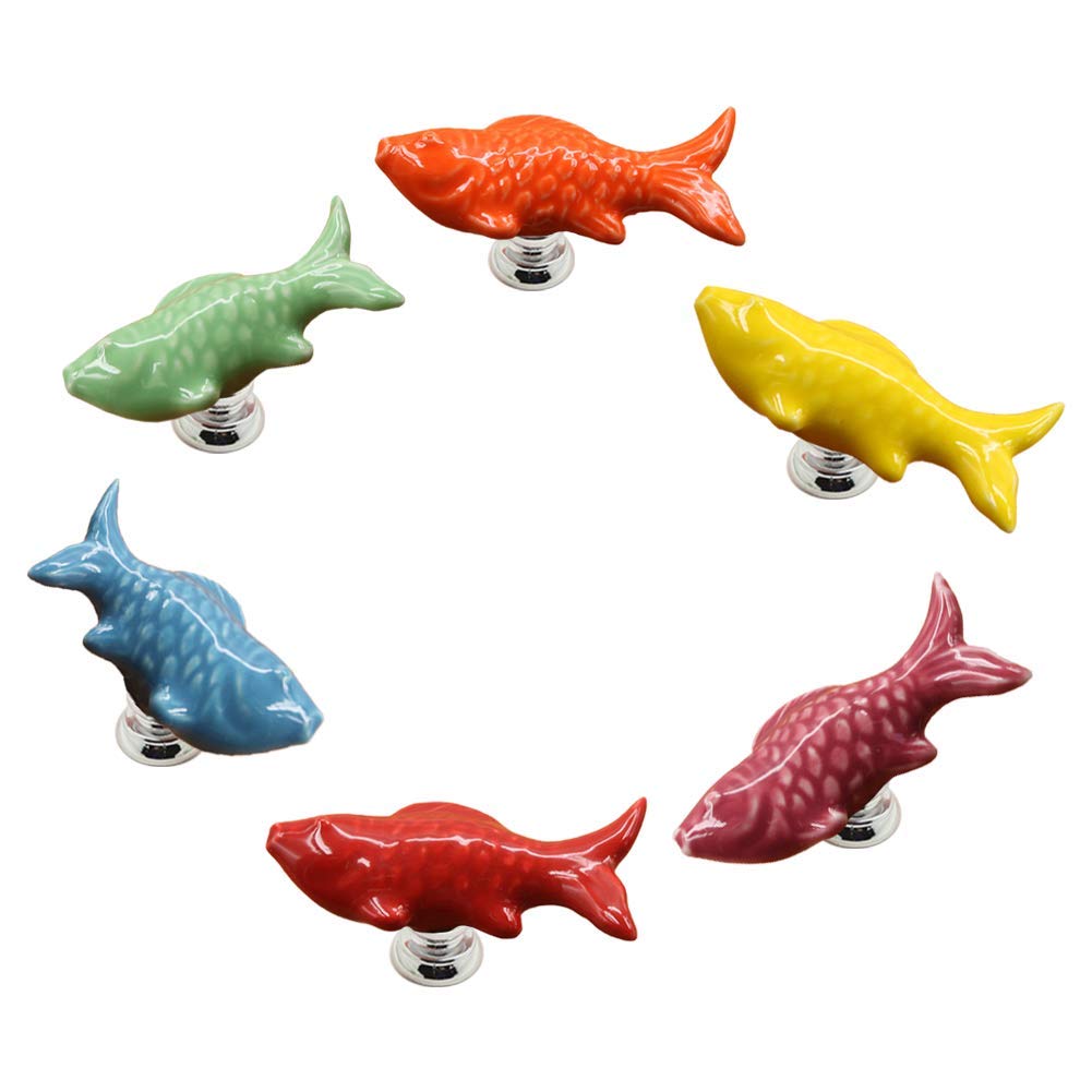 EleCharm Ayygift 6pcs Creative Cute Fish Cupboard Door Pull Handles Drawer Knobs Cabinet Ceramic