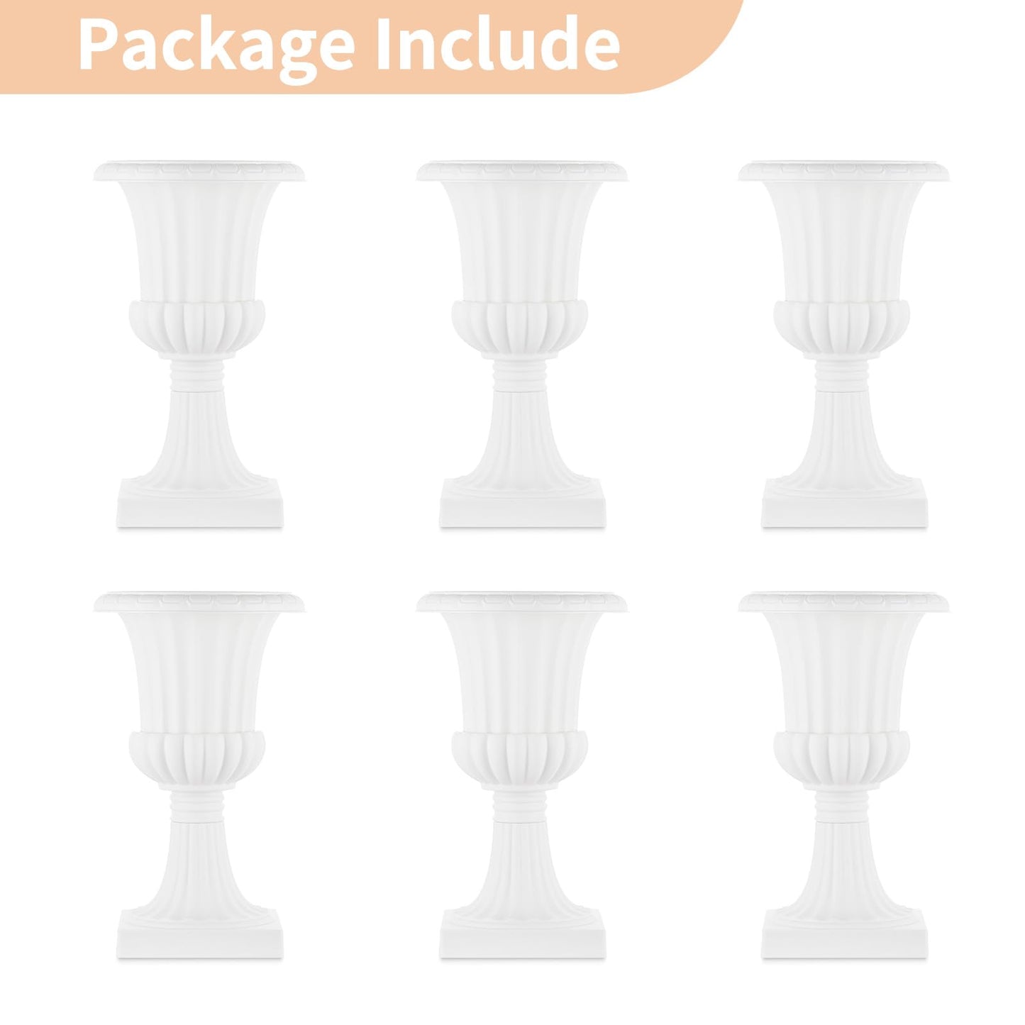 NUPTIO Plastic Urn Planters White - 6 Pcs 19.7 Inch Tall Large Urns Planter Outdoor for Plants - Garden Classic Flower Vase Plant Pots - Porch Front Pedestal Pot Resin Grecian Vases