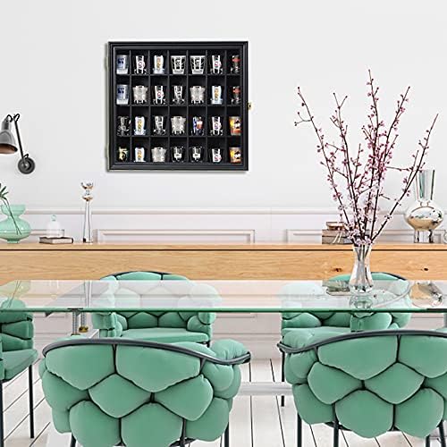 Shot Glass Display Case Wooden Cabinet Rack Holder Wall Mounted Black Shadow