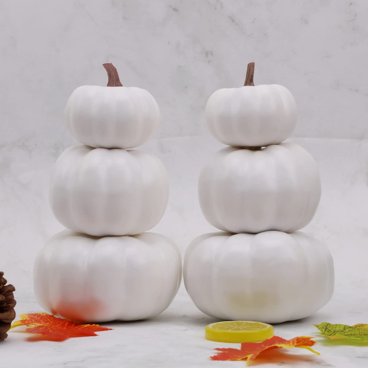 Gresorth 8 Inch Small Stacked White Pumpkins Tower Fake Artificial Halloween Decoration DIY Crafts Paintable Pumpkin for Home Party Table Kitchen Wedding Decorating - 1 Pcs