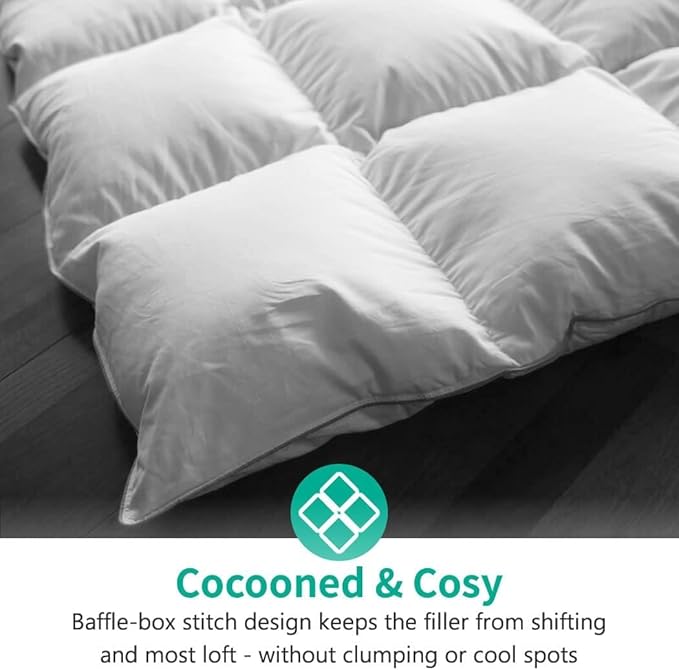 APSMILE Full/Queen Size Down Feather Fibers Duvet Insert - Ultra-Soft All Season Down Feather Fibers Comforter Hotel Collection Comforter, 46 Oz Fluffy Medium Warmth (White, 90x90)