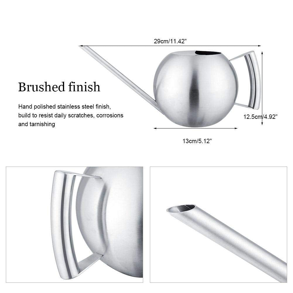 Fdit Watering Can for Indoor Plants, Stainless Steel, Long Spout, 1.0L, Silver, 11.42 Inch