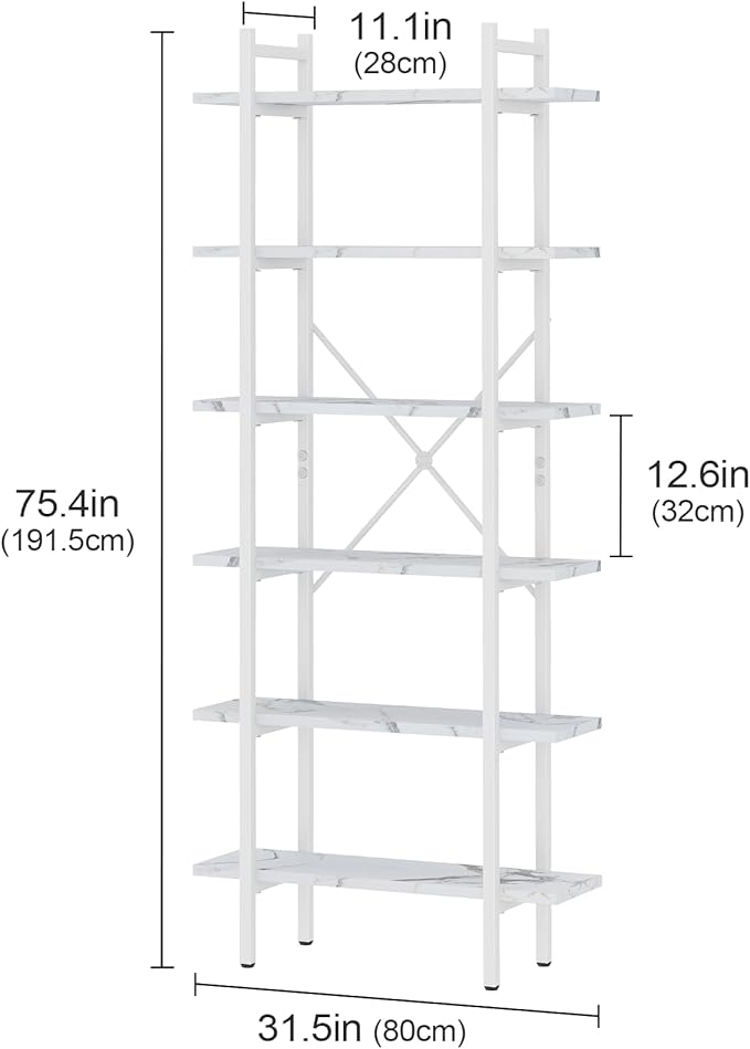 Bookshelf 6 Tiers White Wooden Storage Shelf, Modern Open Display Storage
