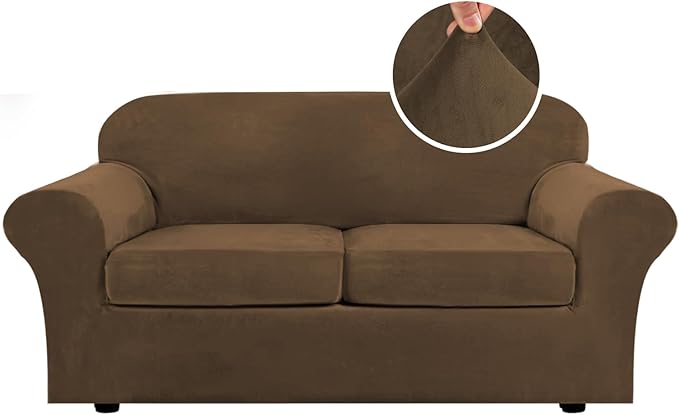H.VERSAILTEX Real Velvet Plush 3 Piece Stretch Sofa Covers Couch Covers